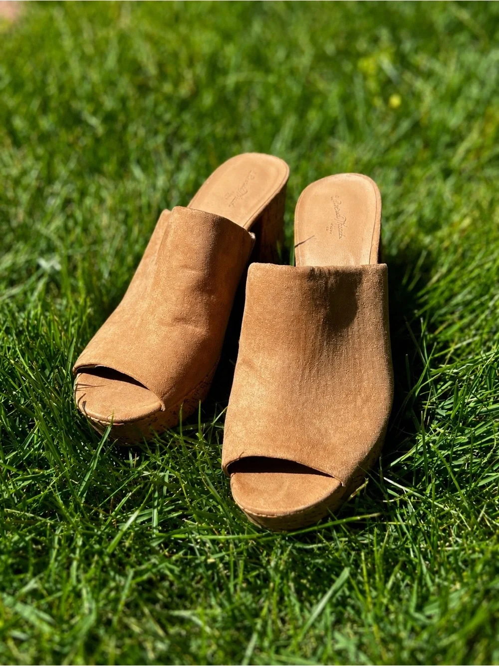 Tan Chunky Heel Open-Toe Clogs - Picture 1 of 2